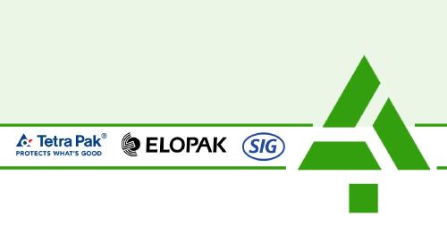 Logotipos de Tetra Pak, Elopak y SIG en franja bajo logotipo de ACE